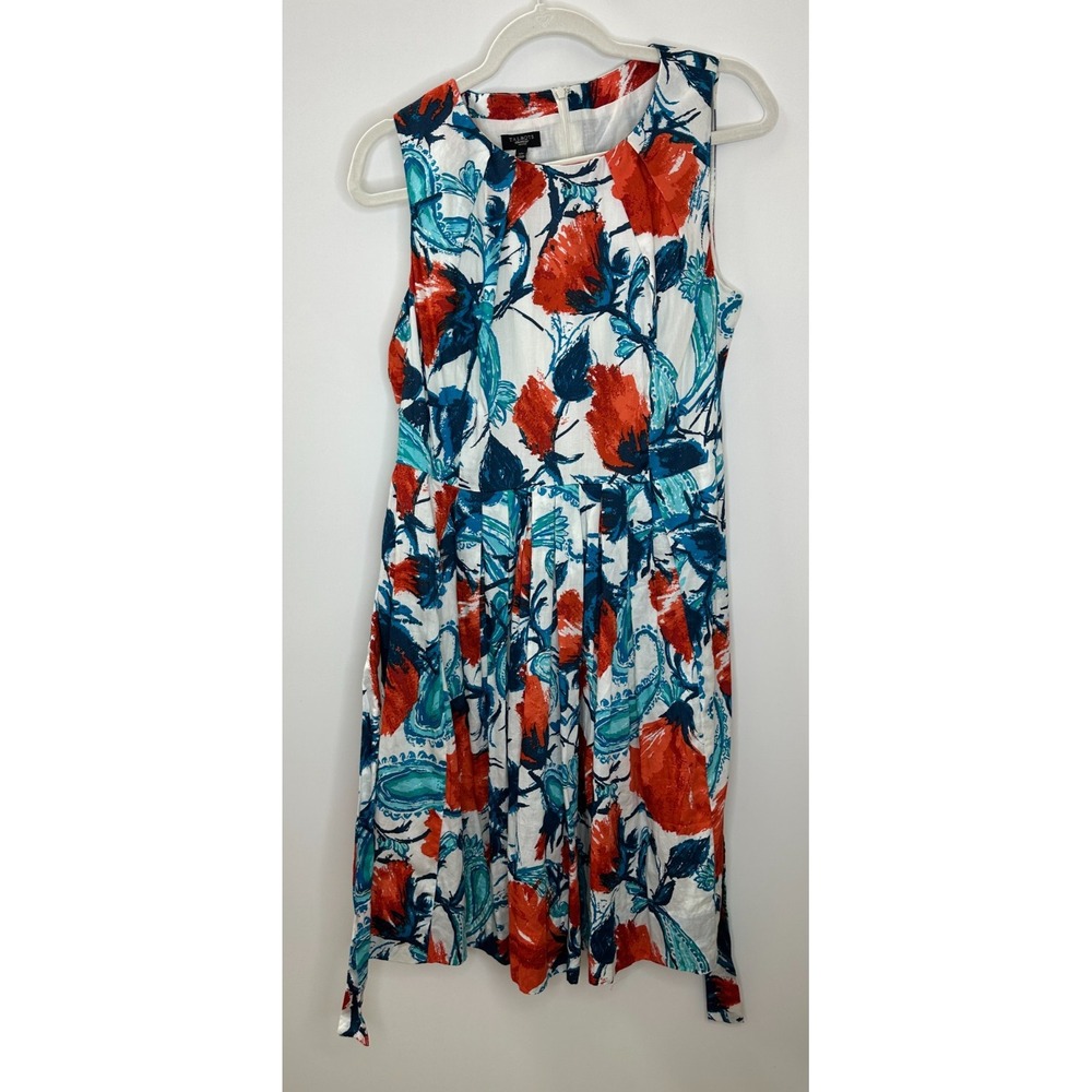 New Talbots Tropical Floral Fit-And-Flare Dress Red Teal White 12P 12 Petite - Picture 15 of 15